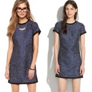 Madewell Shimmer Weave Metallic Blue Tweed & Black Panel Dress Size 4